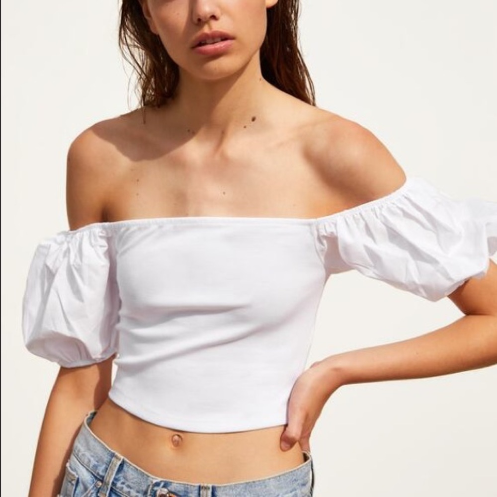 Zara white contrast puff sleeve top